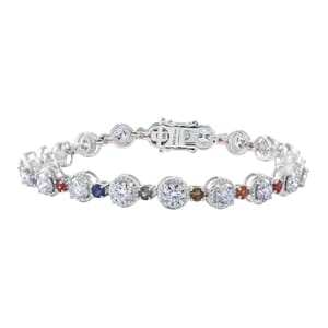 Moissanit and Multi Sapphire 11.00 ctw Rainbow Radiance Bracelet in Rhodium Over Sterling Silver (8.00 In)