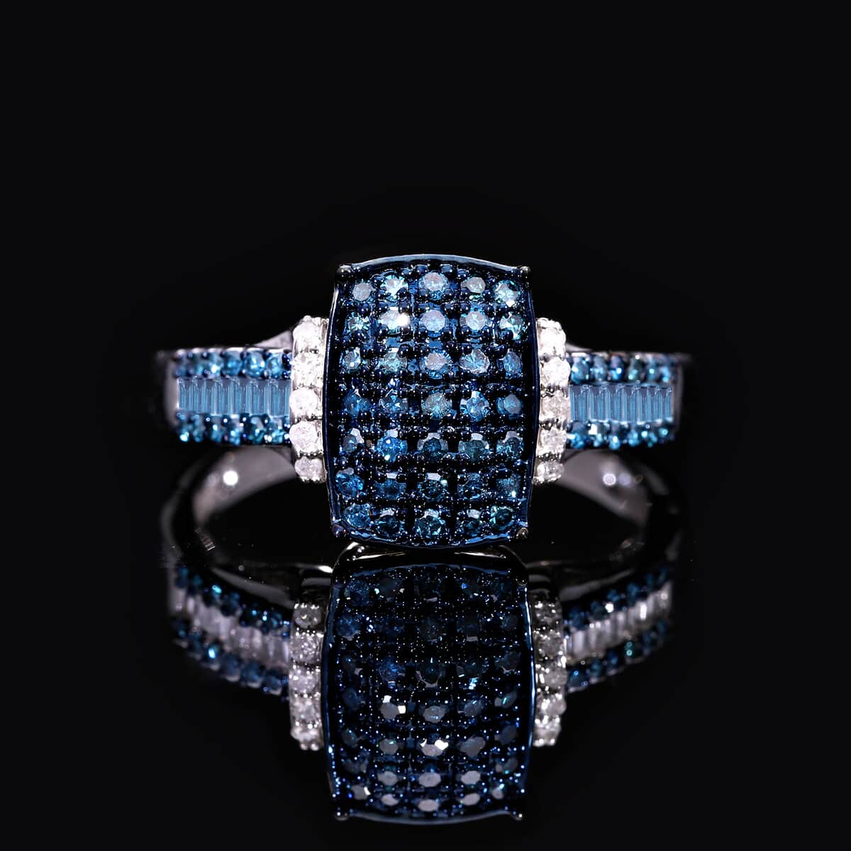 Doorbuster Blue and White Diamond 0.50 ctw Ring in Platinum Over Sterling Silver (Size 6.0) image number 1