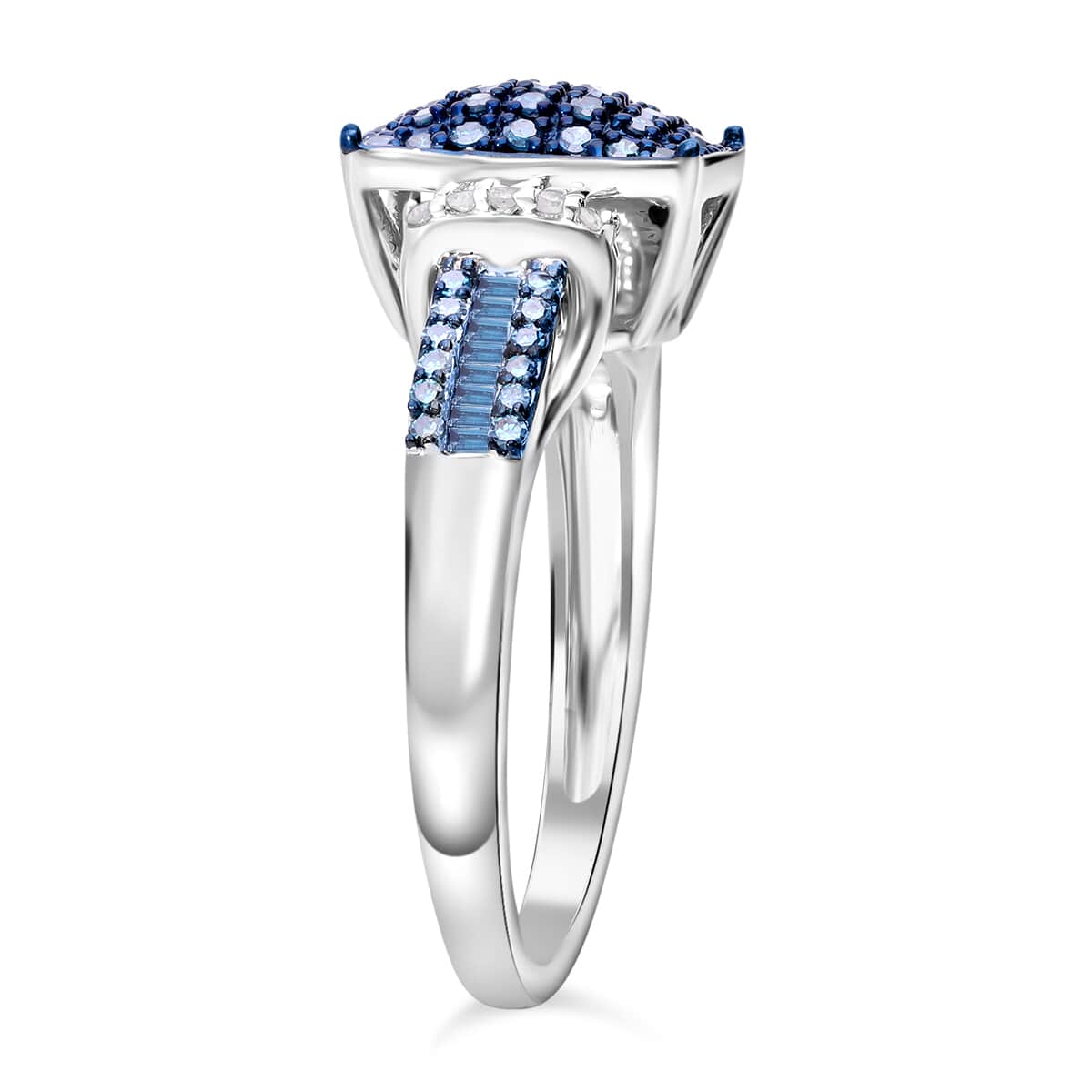 Doorbuster Blue and White Diamond 0.50 ctw Ring in Platinum Over Sterling Silver (Size 6.0) image number 3