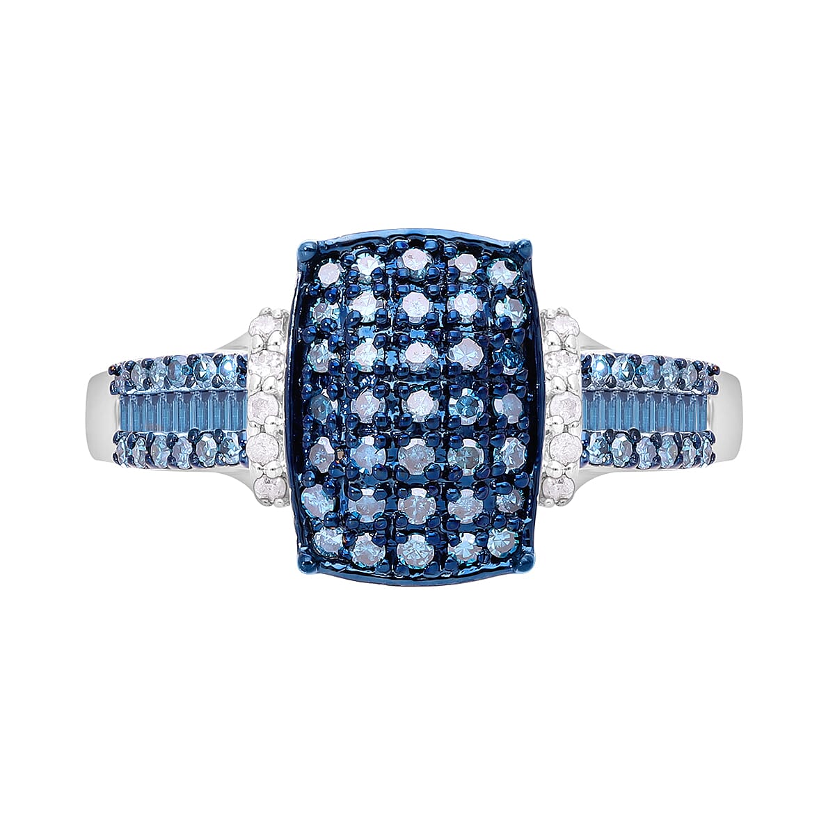 Blue and White Diamond 0.50 ctw Ring in Platinum Over Sterling Silver (Size 6.0)
