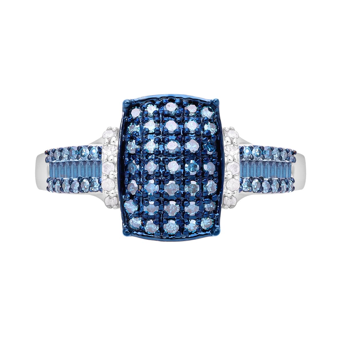 Doorbuster Blue and White Diamond 0.50 ctw Ring in Platinum Over Sterling Silver (Size 6.0) image number 4