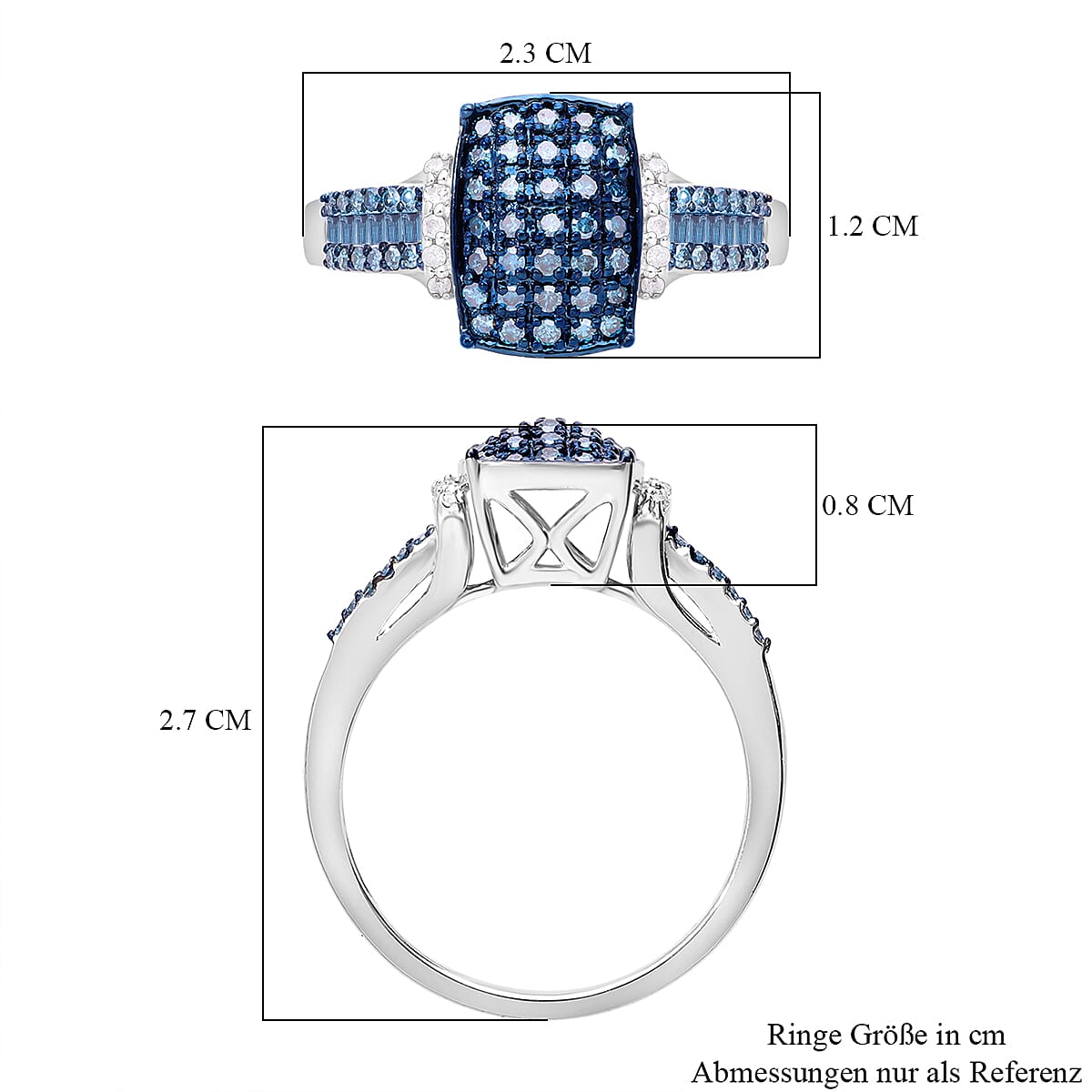 Blue and White Diamond 0.50 ctw Ring in Platinum Over Sterling Silver (Size 6.0)