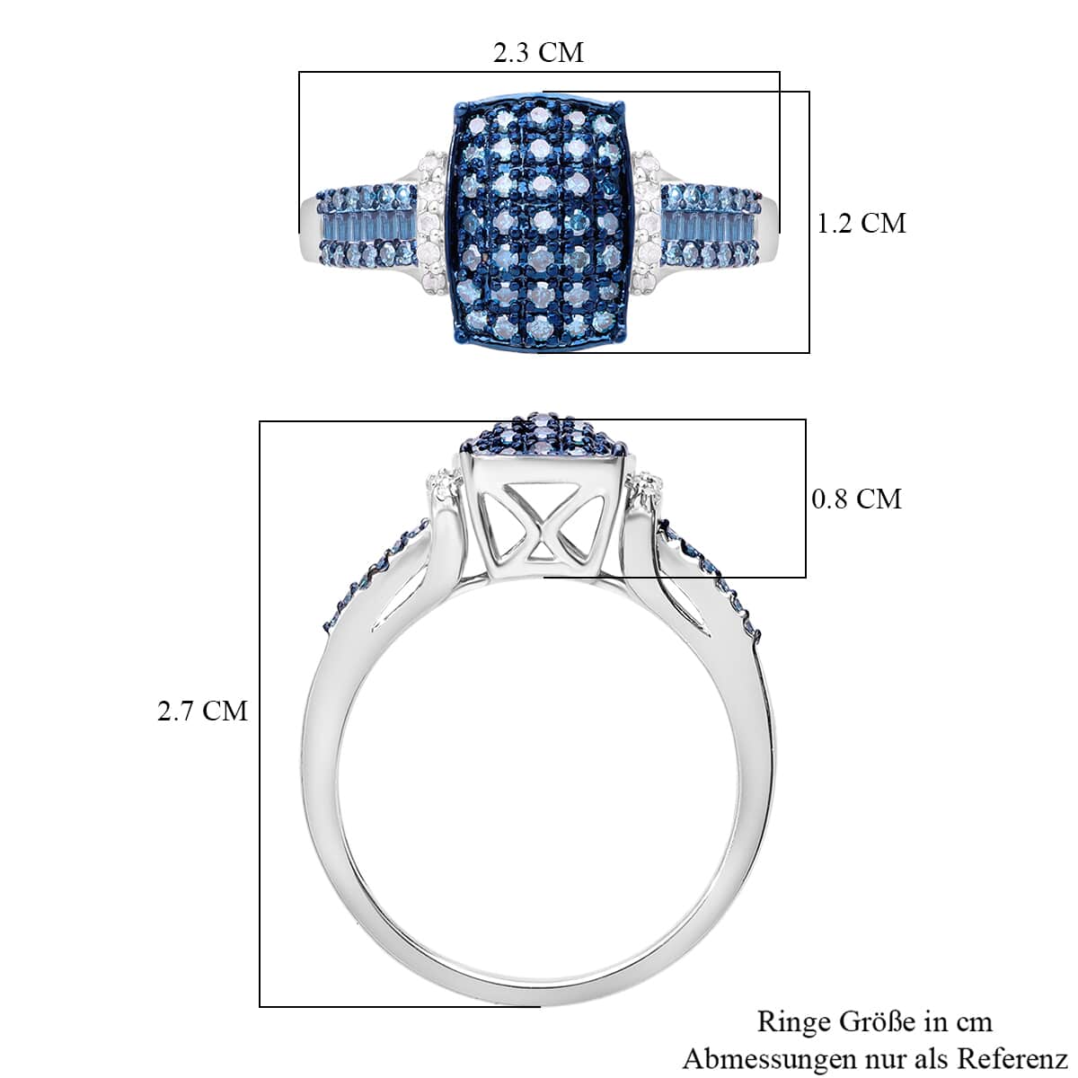 Doorbuster Blue and White Diamond 0.50 ctw Ring in Platinum Over Sterling Silver (Size 6.0) image number 5