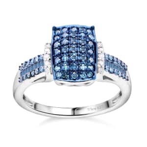 Blue and White Diamond 0.50 ctw Ring in Platinum Over Sterling Silver (Size 8.0)