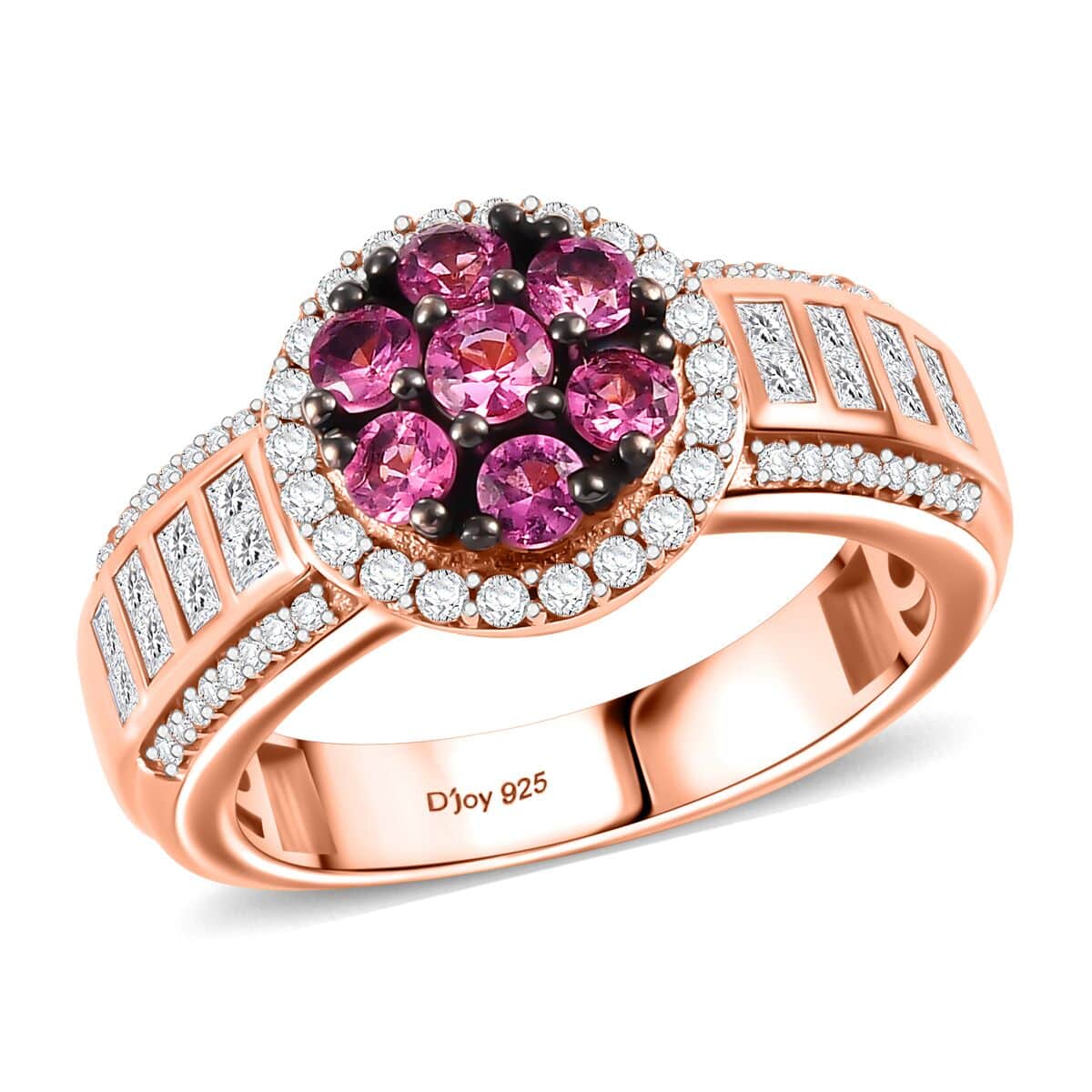 Mahenge Spinel and White Zircon 1.85 ctw Art Deco Ring in 18K Vermeil Rose Gold Over Sterling Silver (Size 6.0) image number 0