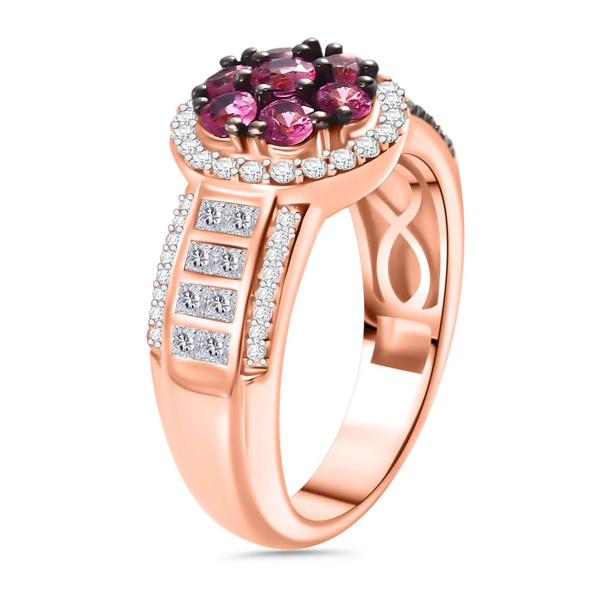 Mahenge Spinel and White Zircon 1.85 ctw Art Deco Ring in 18K Vermeil Rose Gold Over Sterling Silver (Size 6.0) image number 3