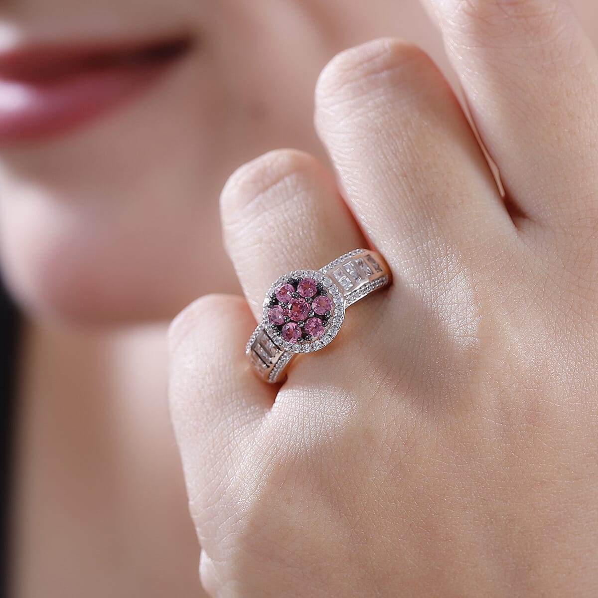Mahenge Spinel and White Zircon 1.85 ctw Art Deco Ring in 18K Vermeil Rose Gold Over Sterling Silver (Size 8.0) image number 2