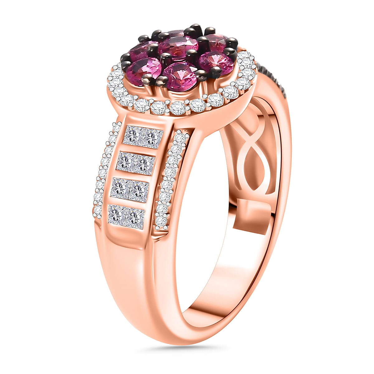 Mahenge Spinel and White Zircon 1.85 ctw Art Deco Ring in 18K Vermeil Rose Gold Over Sterling Silver (Size 8.0) image number 3