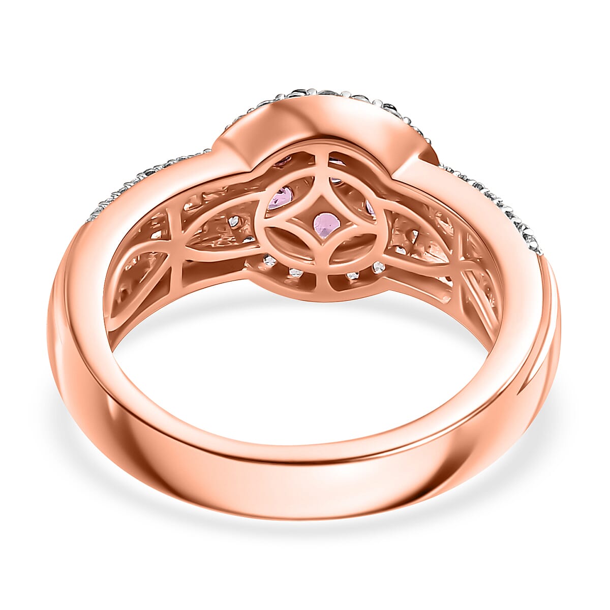 Mahenge Spinel and White Zircon 1.85 ctw Art Deco Ring in 18K Vermeil Rose Gold Over Sterling Silver (Size 8.0) image number 4