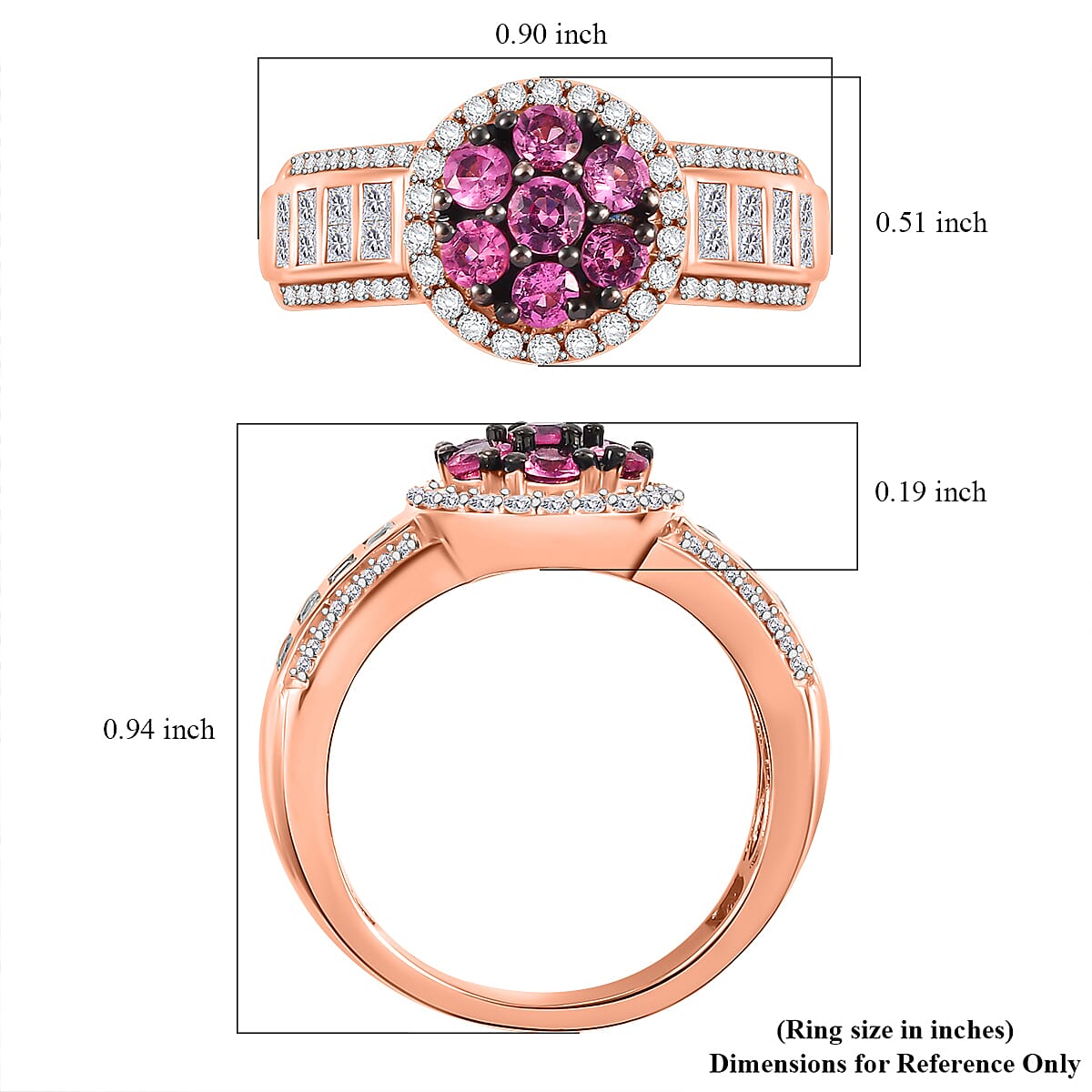 Mahenge Spinel and White Zircon 1.85 ctw Art Deco Ring in 18K Vermeil Rose Gold Over Sterling Silver (Size 8.0) image number 5