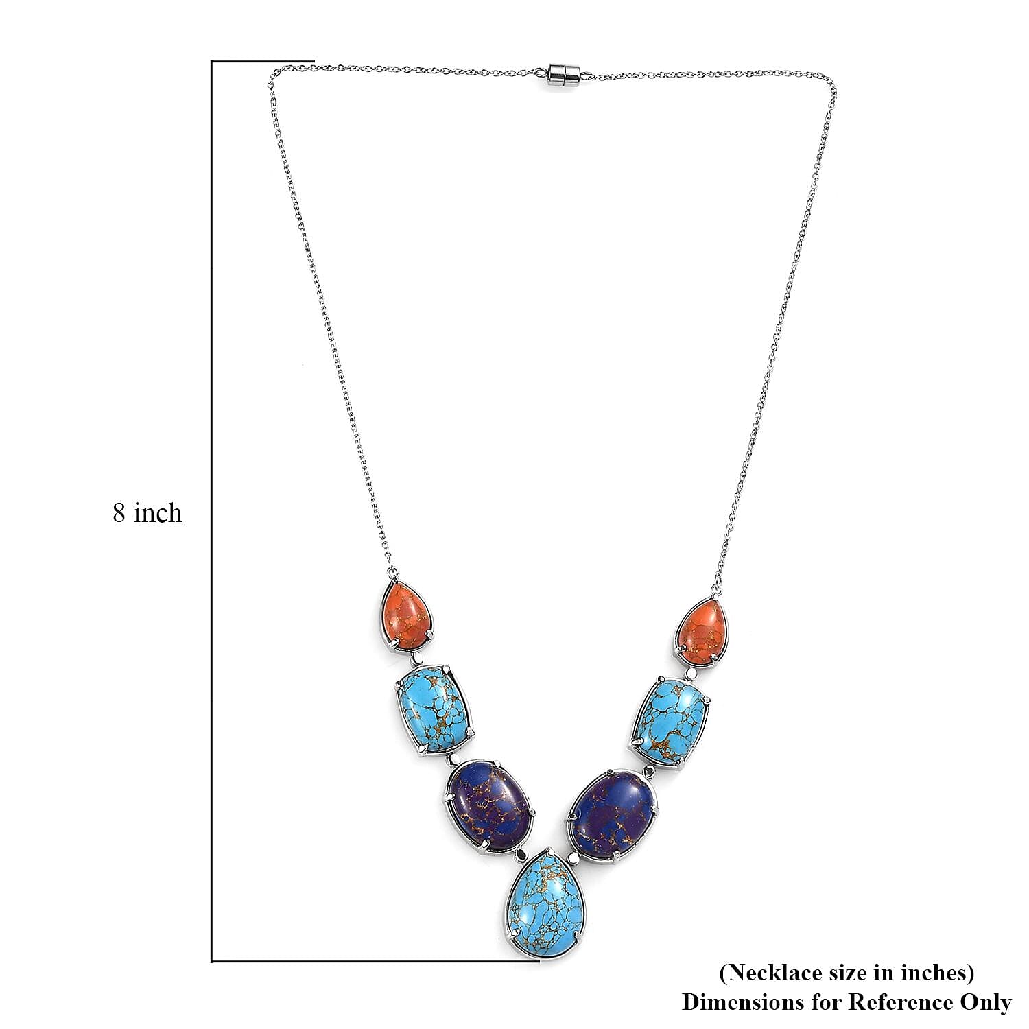 Mojave Multi Turquoise 78.85 ctw Necklace 18 Inches in Stainless Steel