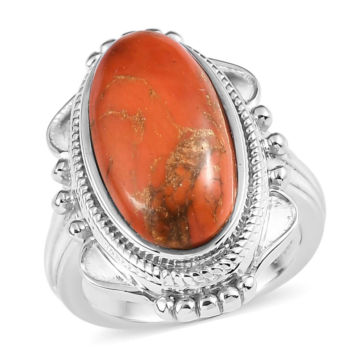 Mojave Orange Turquoise Solitaire Ring in Stainless Steel (Size 8.0) 7.50 ctw image number 0