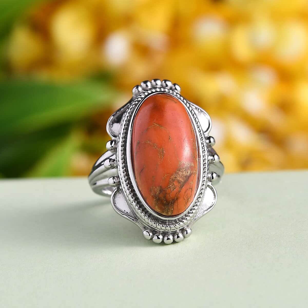 Mojave Orange Turquoise Solitaire Ring in Stainless Steel (Size 8.0) 7.50 ctw image number 1