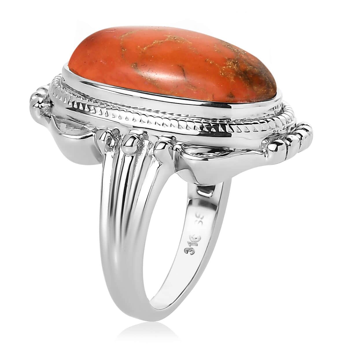 Mojave Orange Turquoise Solitaire Ring in Stainless Steel (Size 8.0) 7.50 ctw image number 3