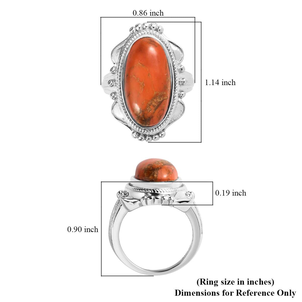 Mojave Orange Turquoise Solitaire Ring in Stainless Steel (Size 8.0) 7.50 ctw image number 5