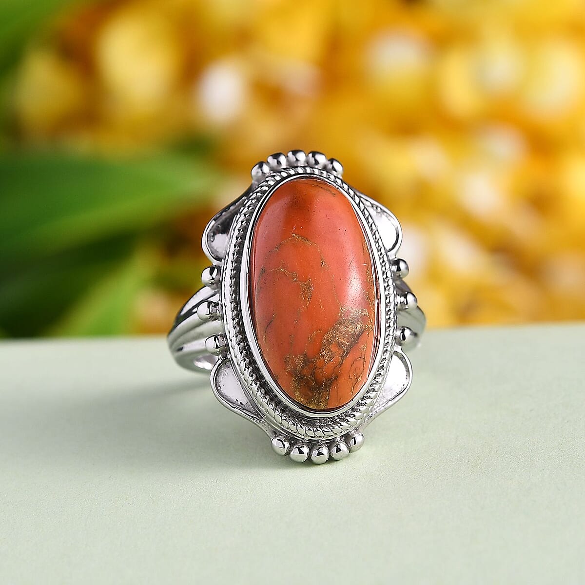 Mojave Orange Turquoise 7.50 ctw Solitaire Ring in Stainless Steel (Size 6.0) image number 1