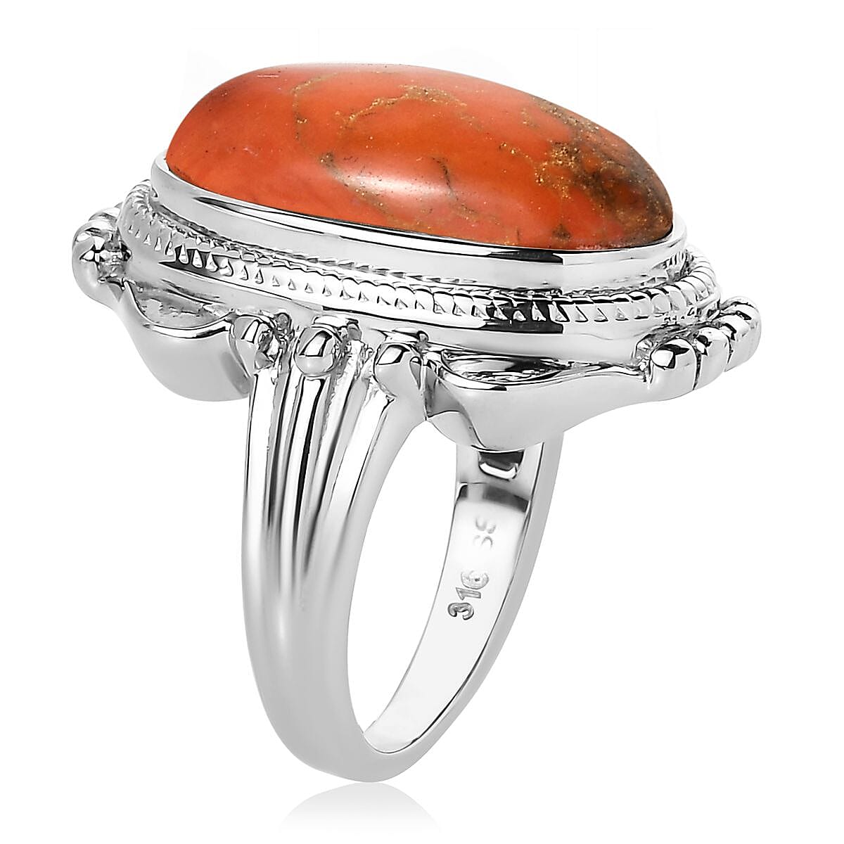 Mojave Orange Turquoise 7.50 ctw Solitaire Ring in Stainless Steel (Size 6.0) image number 3