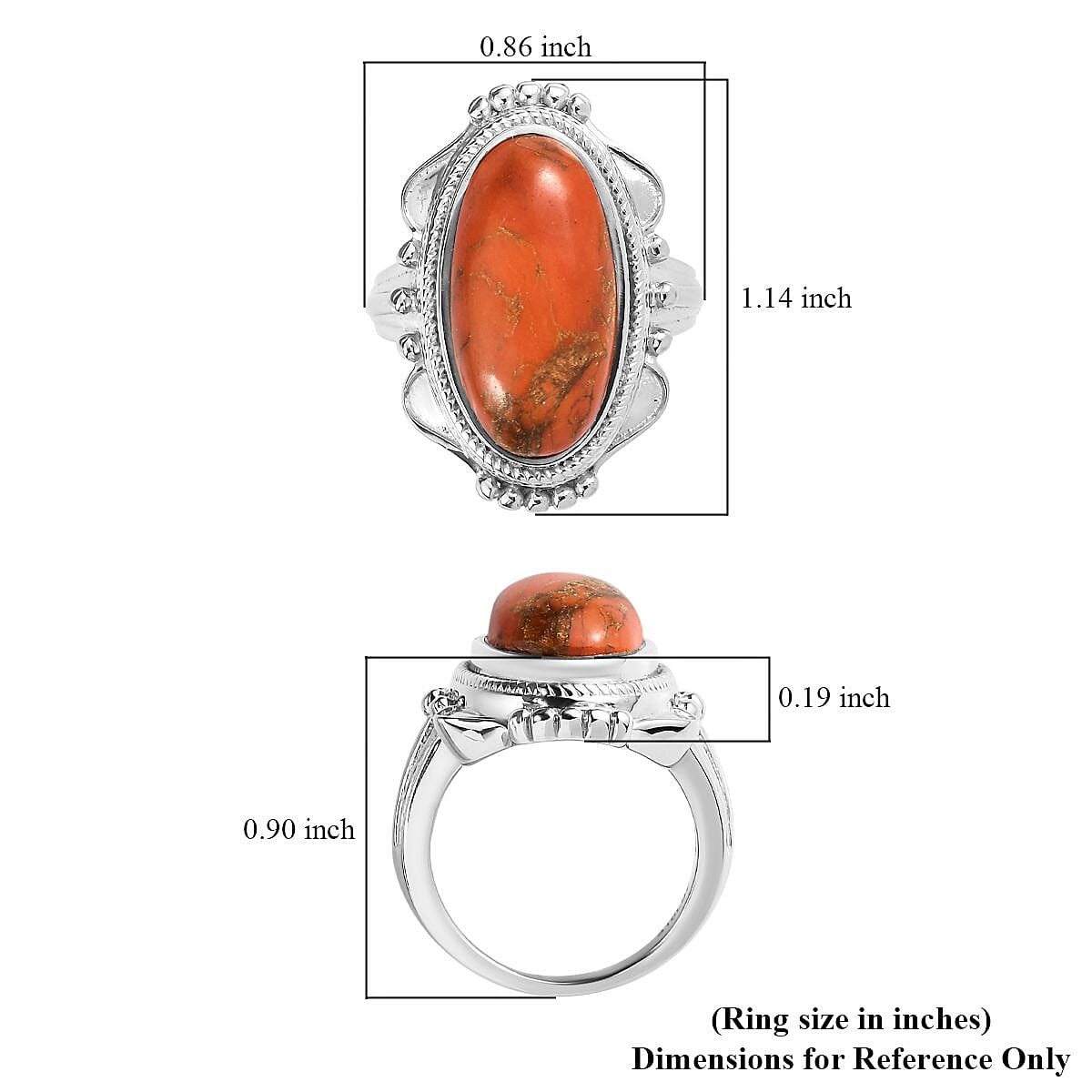 Mojave Orange Turquoise 7.50 ctw Solitaire Ring in Stainless Steel (Size 6.0) image number 5