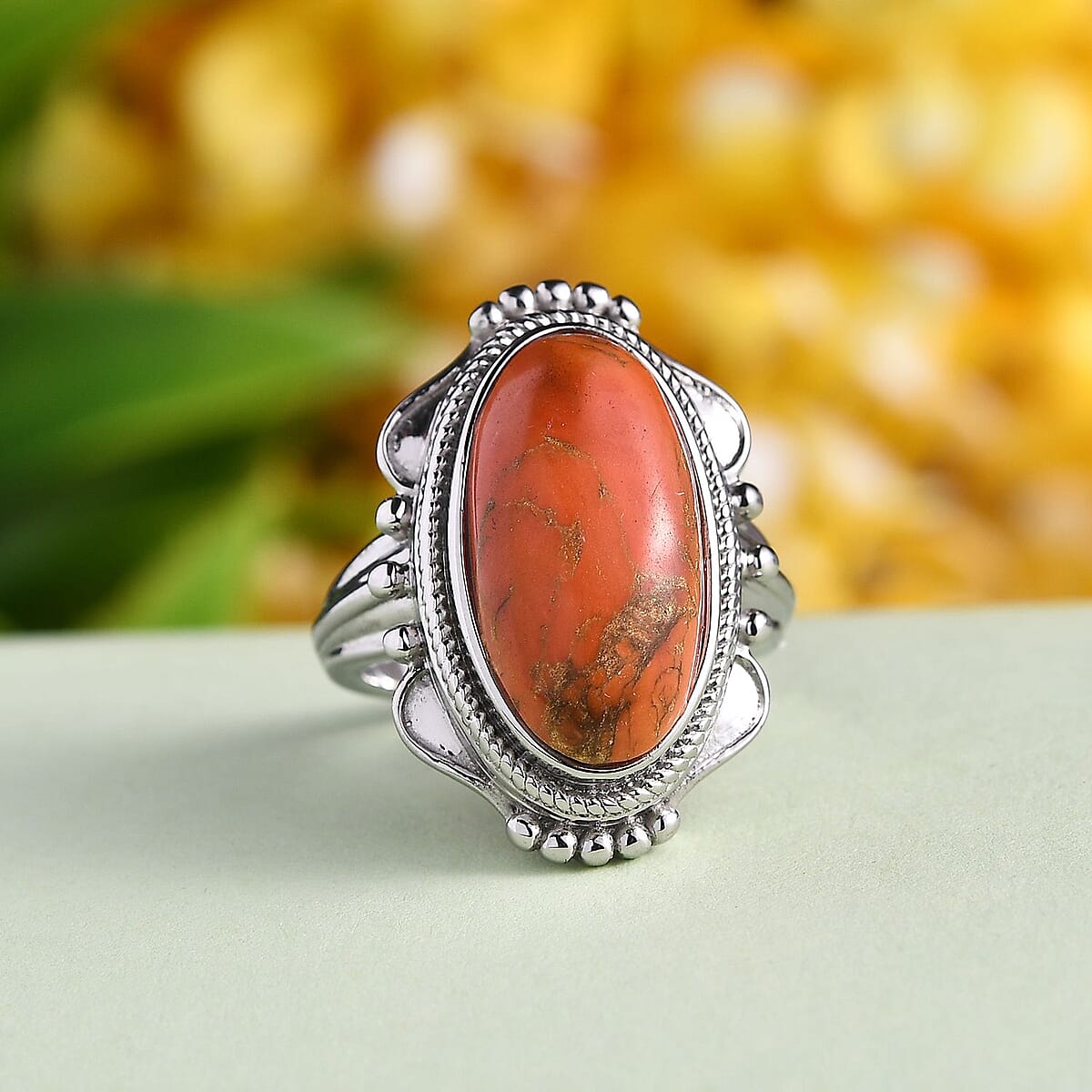 Mojave Orange Turquoise 7.50 ctw Solitaire Ring in Stainless Steel (Size 7.0) image number 1