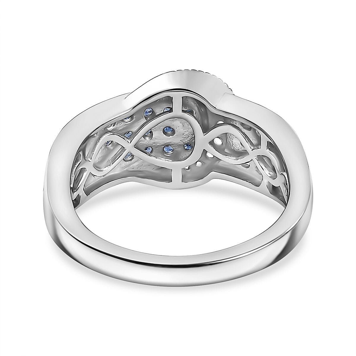 D'Joy Ceylon Sapphire and White Zircon 1.25 ctw Buckle Ring in Rhodium Over Sterling Silver (Size 7.0) image number 4