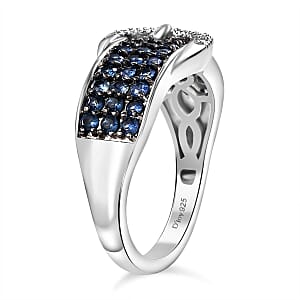 D'Joy Ceylon Sapphire and White Zircon 1.25 ctw Buckle Ring in Rhodium Over Sterling Silver (Size 8.0)