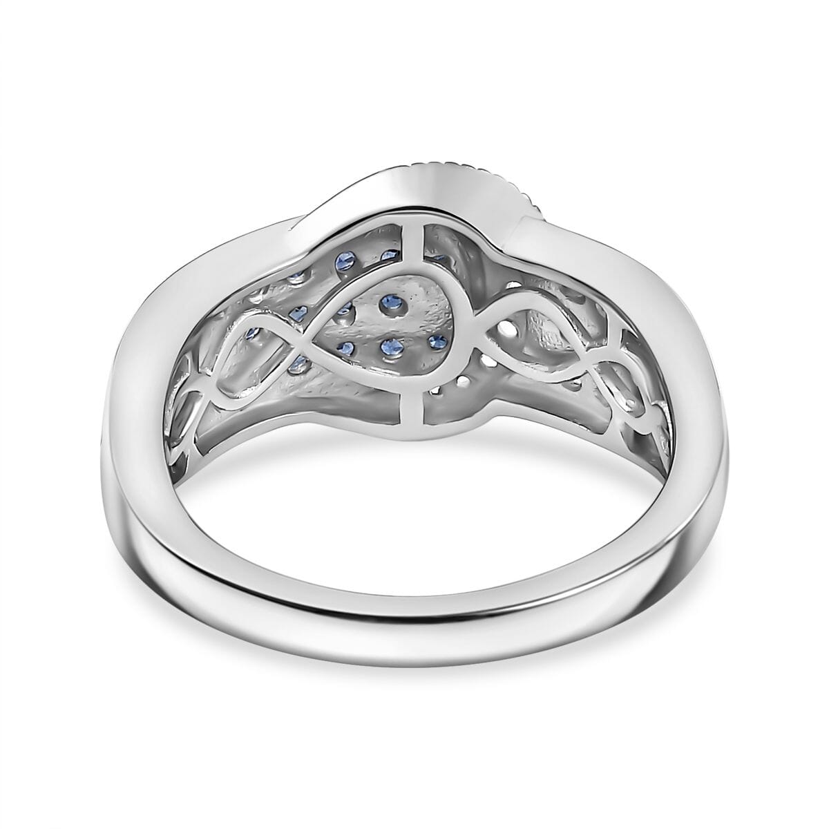 Ceylon Sapphire and White Zircon 1.25 ctw Buckle Ring in Rhodium Over Sterling Silver (Size 9.0) image number 4
