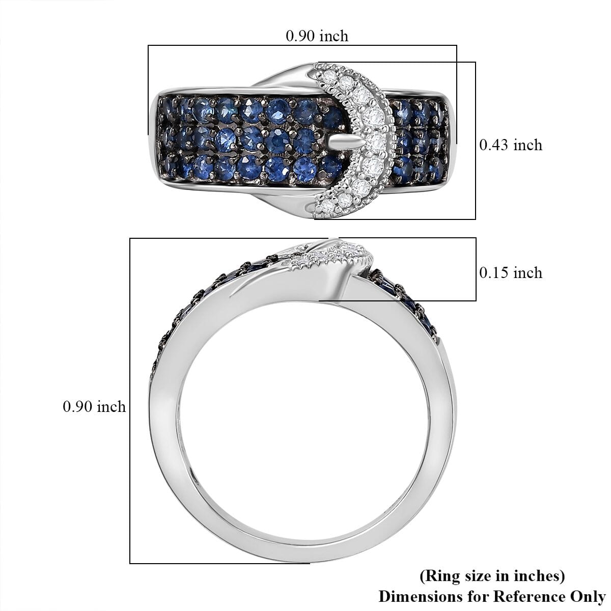 Ceylon Sapphire and White Zircon 1.25 ctw Buckle Ring in Rhodium Over Sterling Silver (Size 9.0) image number 5