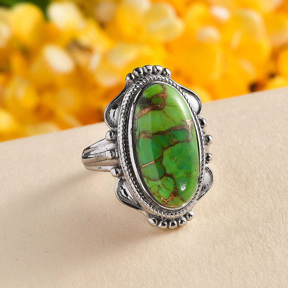 Mojave Green Turquoise 8.50 ctw Solitaire Ring in Stainless Steel (Size 11.0) image number 1