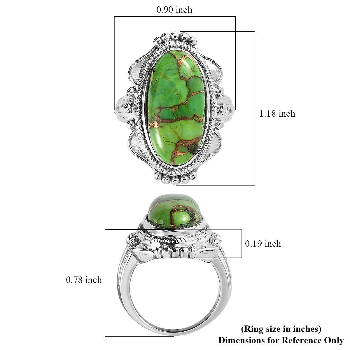 Mojave Green Turquoise 8.50 ctw Solitaire Ring in Stainless Steel (Size 7.0) image number 5