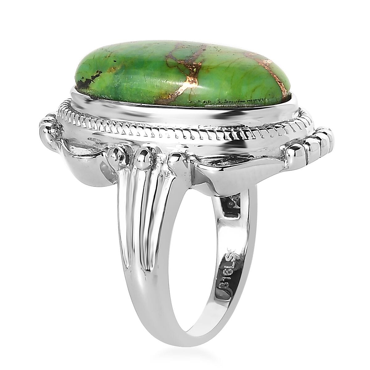 Mojave Green Turquoise 8.50 ctw Solitaire Ring in Stainless Steel (Size 8.0) image number 3