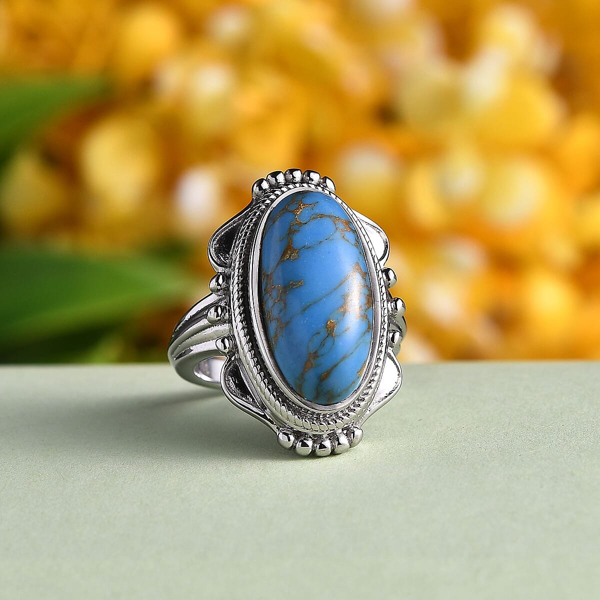 Mojave Blue Turquoise 7.65 ctw Solitaire Ring in Stainless Steel (Size 8.0) image number 1