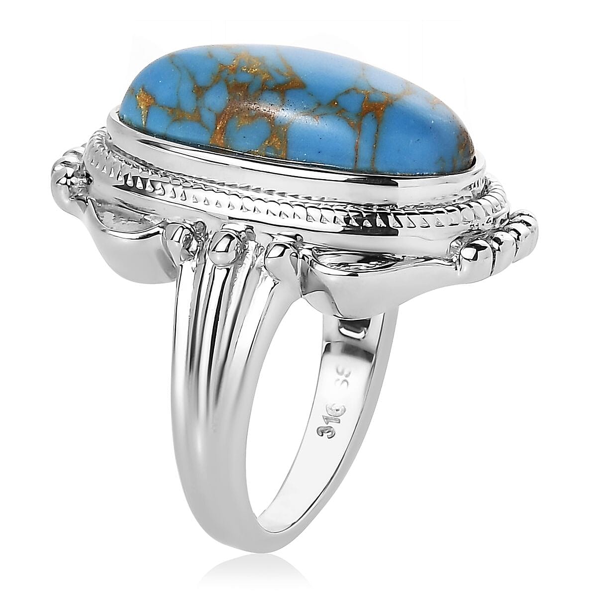 Mojave Blue Turquoise 7.65 ctw Solitaire Ring in Stainless Steel (Size 8.0) image number 3