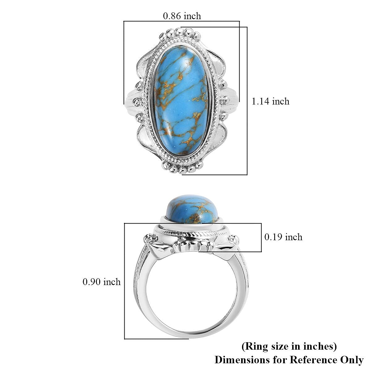 Mojave Blue Turquoise 7.65 ctw Solitaire Ring in Stainless Steel (Size 8.0) image number 5