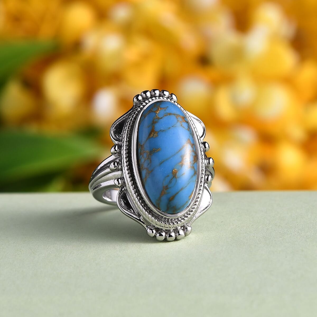 Mojave Blue Turquoise 7.65 ctw Solitaire Ring in Stainless Steel (Size 9.0) image number 1