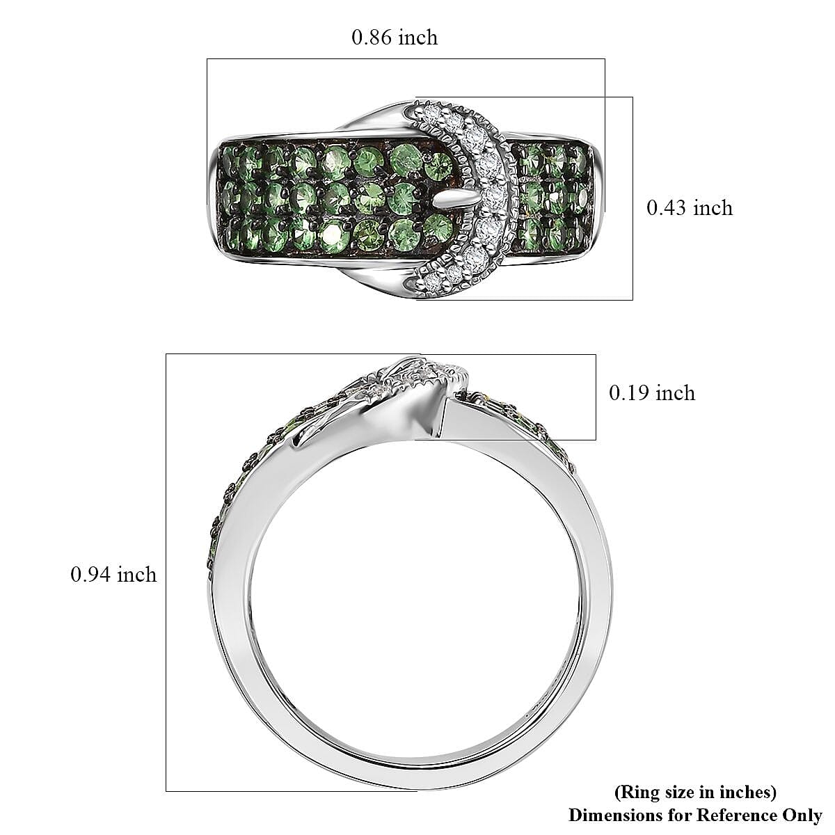 Buy Tsavorite Garnet and White Zircon 1.15 ctw Buckle Ring