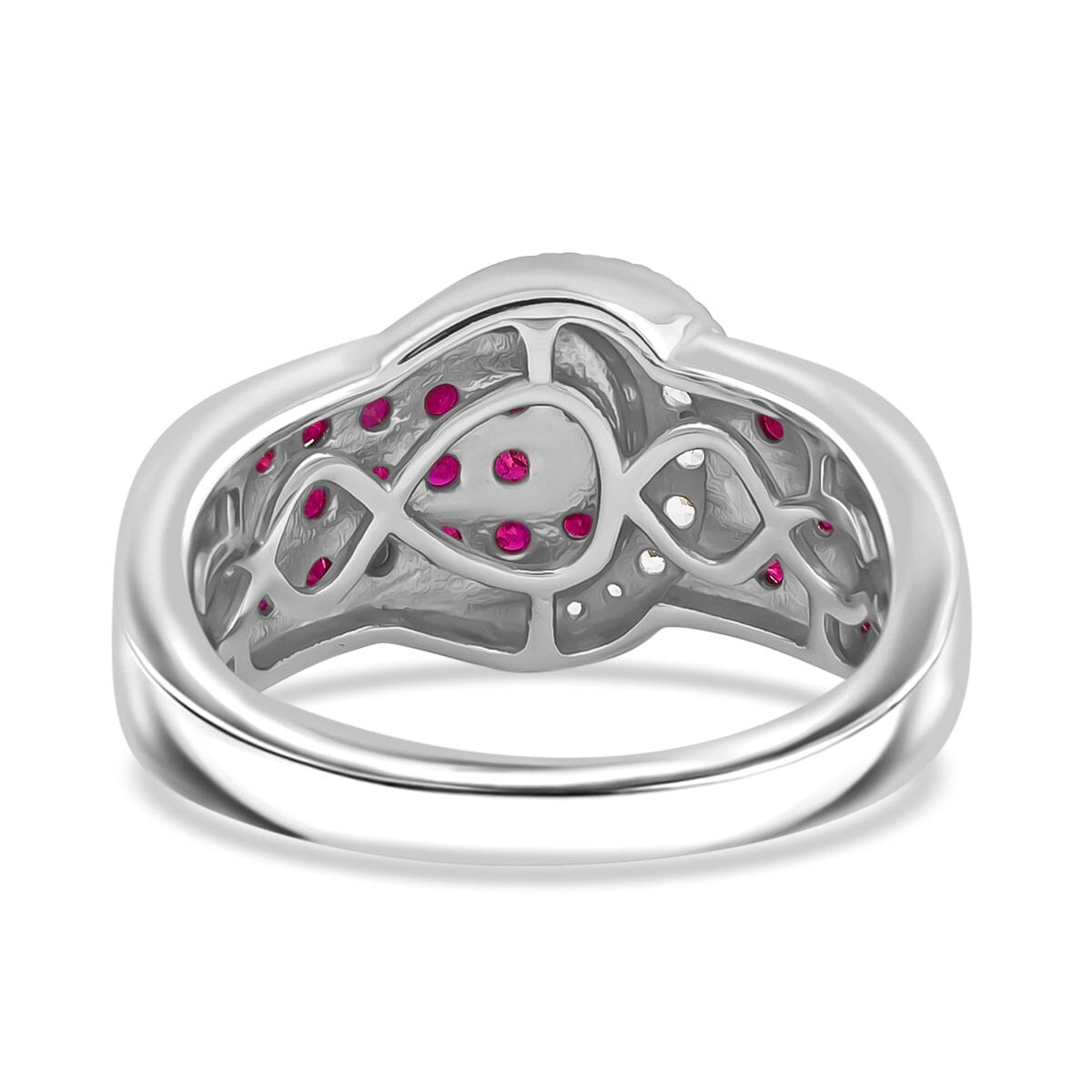 Montepuez Ruby and White Zircon 1.25 ctw Buckle Ring in Rhodium Over Sterling Silver (Size 10.0) image number 4