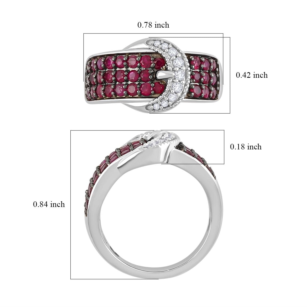 Montepuez Ruby and White Zircon 1.25 ctw Buckle Ring in Rhodium Over Sterling Silver (Size 10.0) image number 5