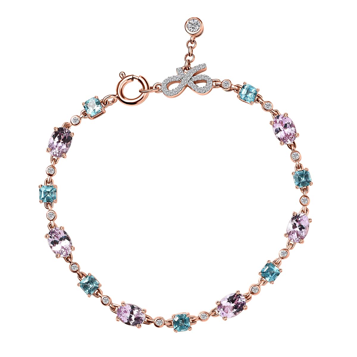 Martha Rocha Kunzite and Multi Gemstone 9.65 ctw Love Knot Bracelet in 18K Vermeil Rose Gold Over Sterling Silver (7.25 In) image number 0