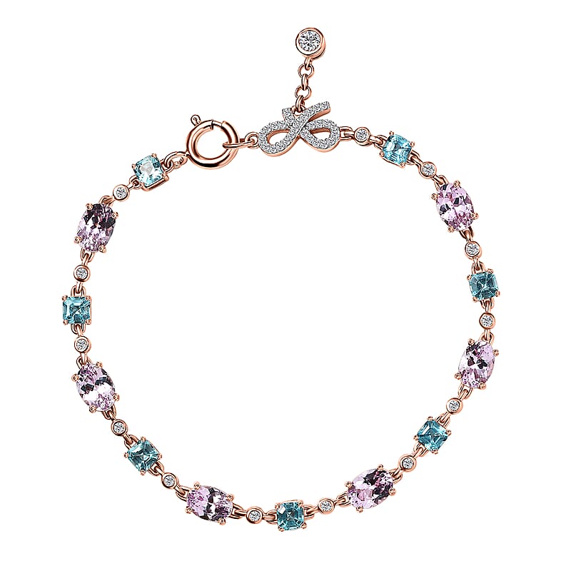 D'Joy Martha Rocha Kunzite and Multi Gemstone 9.65 ctw Love Knot Bracelet in 18K Vermeil Rose Gold Over Sterling Silver (7.25 In)