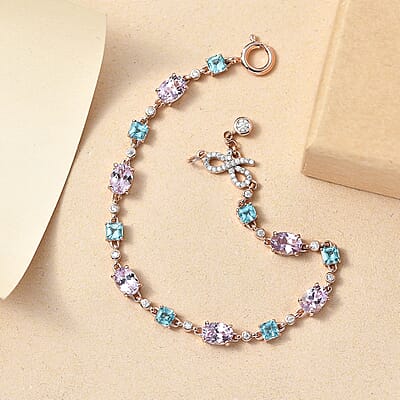 D'Joy Martha Rocha Kunzite and Multi Gemstone 9.65 ctw Love Knot Bracelet in 18K Vermeil Rose Gold Over Sterling Silver (7.25 In)