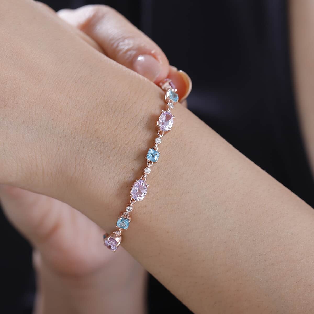 Martha Rocha Kunzite and Multi Gemstone 9.65 ctw Love Knot Bracelet in 18K Vermeil Rose Gold Over Sterling Silver (7.25 In) image number 2