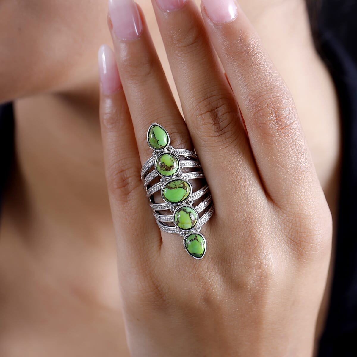 Karis Mojave Green Turquoise 7.00 ctw Ring in Platinum Bond (Size  6.0) image number 2