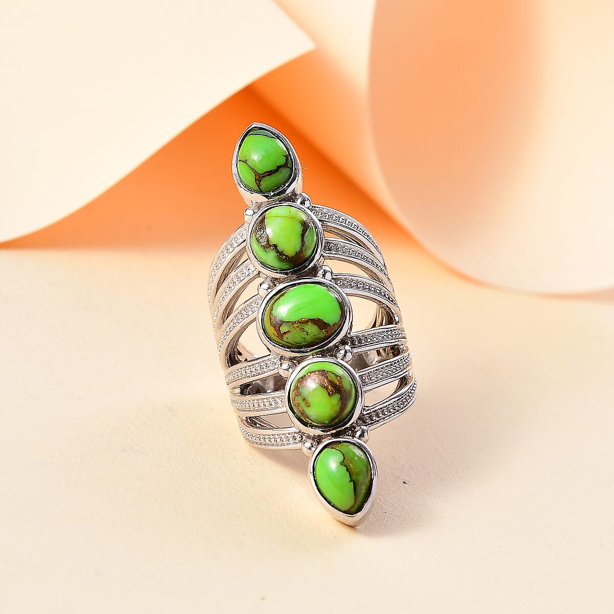 Karis Mojave Green Turquoise 7.00 ctw Ring in Platinum Bond (Size  8.0) image number 1