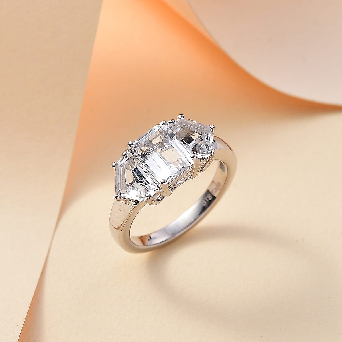 Karis White Topaz 3.85 ctw 3 Stone Ring in Platinum Bond (Size 11.0)  image number 1