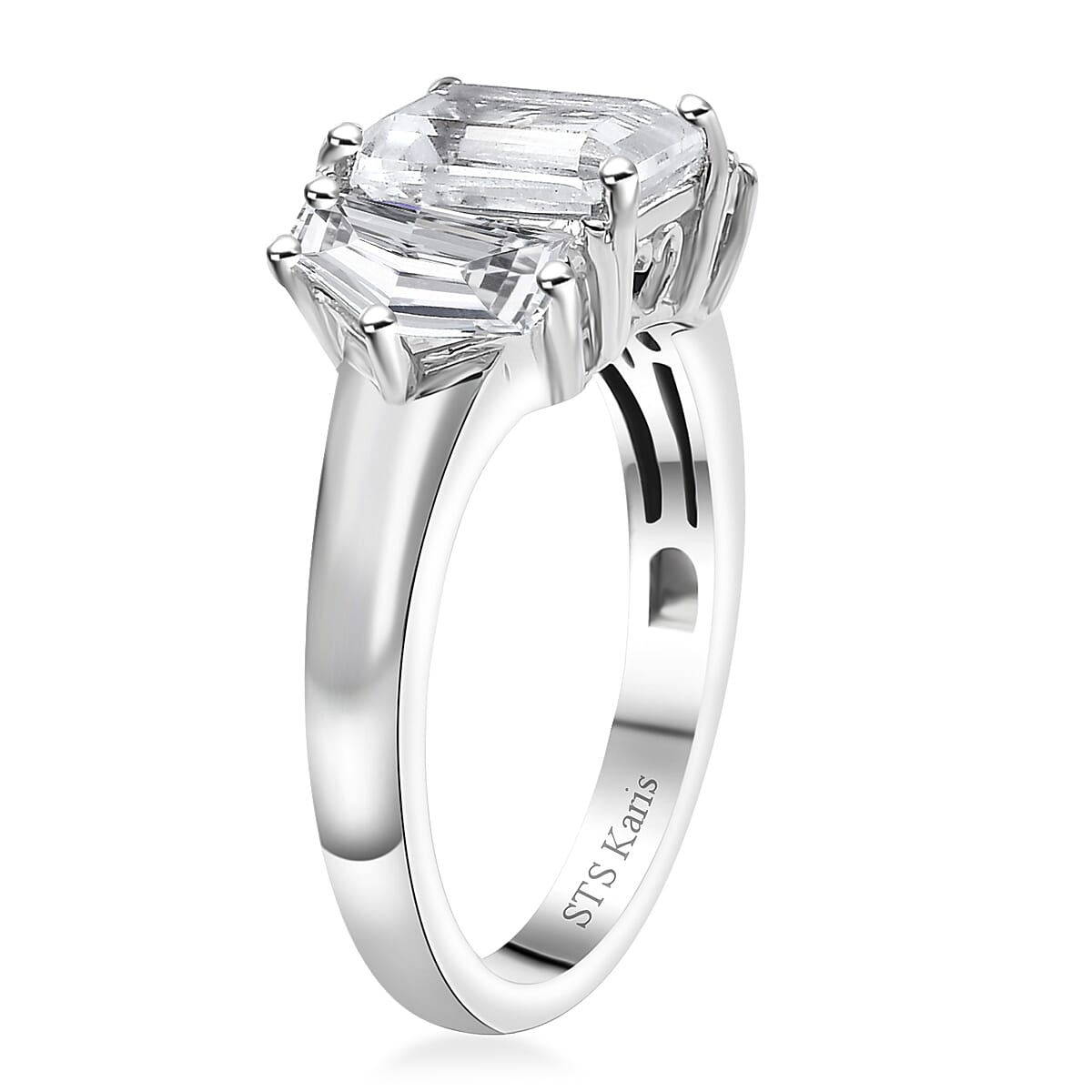 Karis White Topaz 3.85 ctw 3 Stone Ring in Platinum Bond (Size 11.0)  image number 3