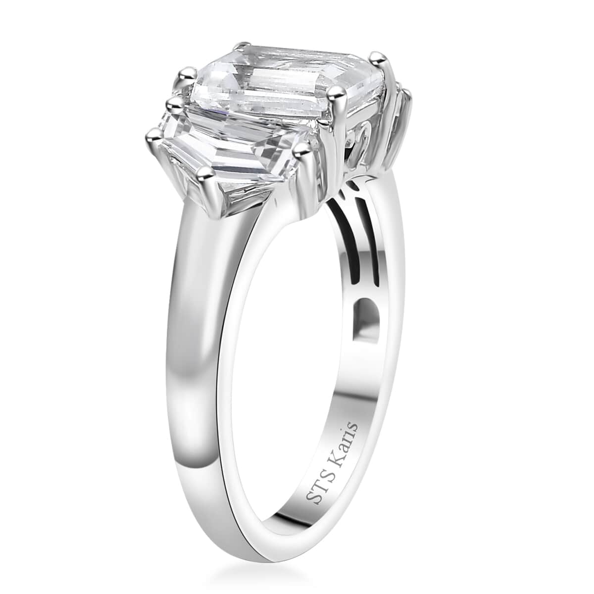 Karis White Topaz 3.85 ctw 3 Stone Ring in Platinum Bond (Size 7.0)  image number 3