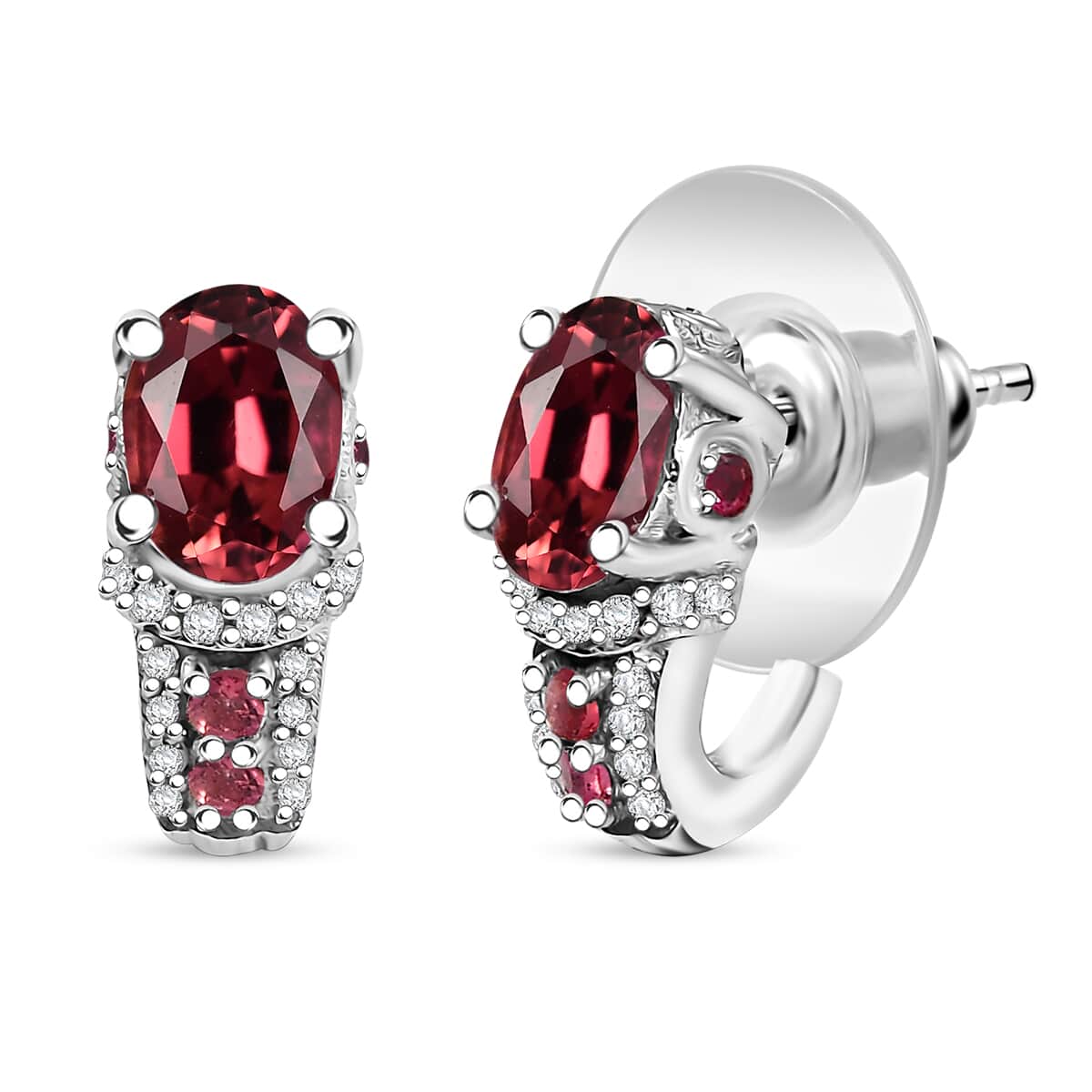 TLV Premium Ouro Fino Rubellite, White Zircon Earrings in Rhodium Over Sterling Silver 2.00 ctw image number 0