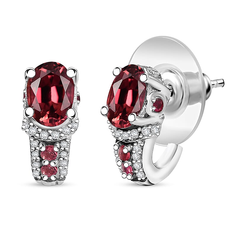 D'Joy Premium Ouro Fino Rubellite and White Zircon 2.00 ctw Eternal Glow Earrings in Rhodium Over Sterling Silver