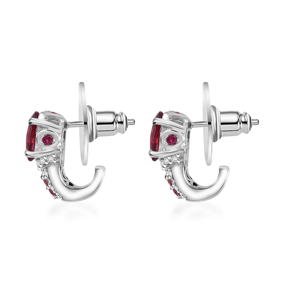 TLV Premium Ouro Fino Rubellite, White Zircon Earrings in Rhodium Over Sterling Silver 2.00 ctw image number 3