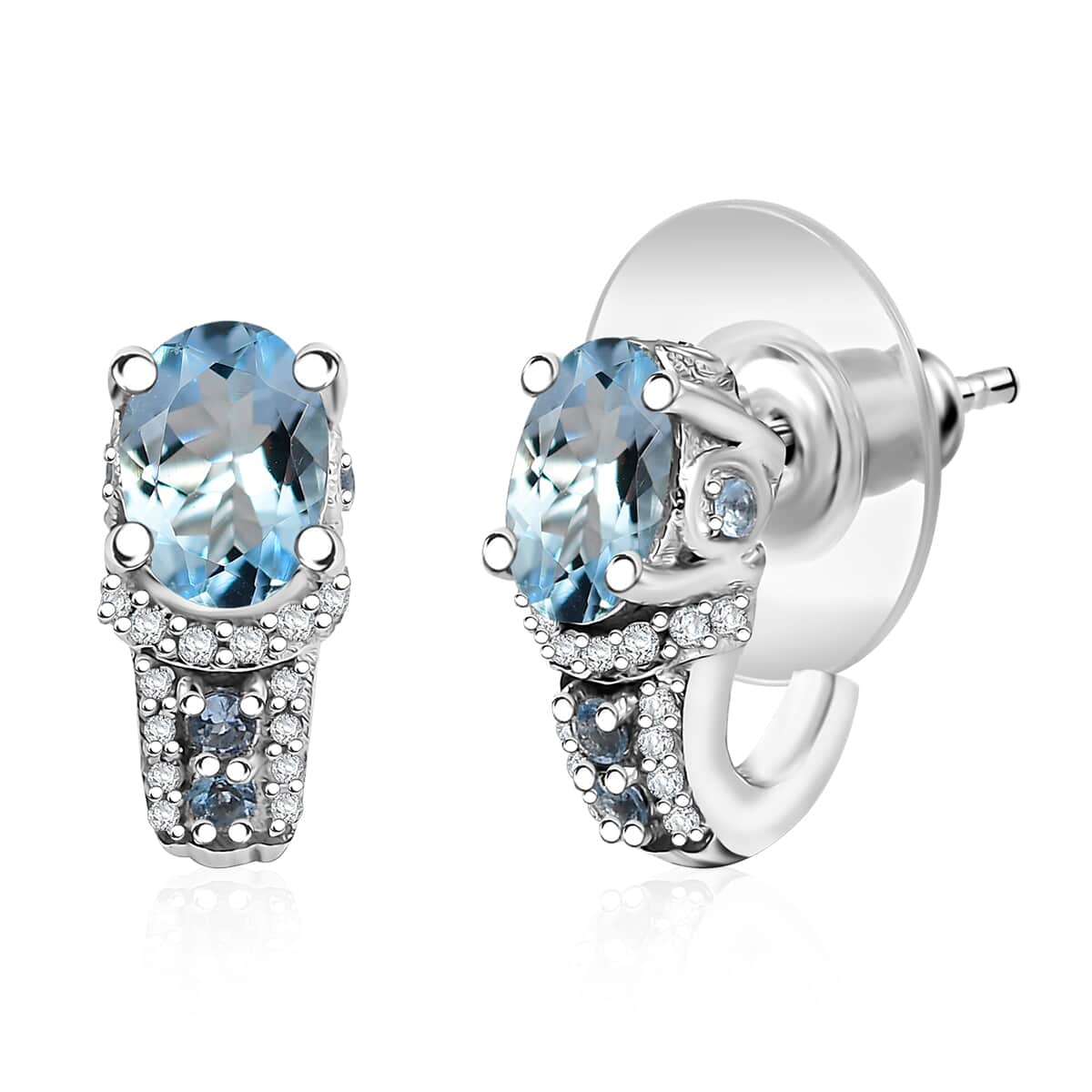 Premium Santa Maria Aquamarine and White Zircon 1.65 ctw Eternal Glow Earrings in Rhodium Over Sterling Silver image number 0